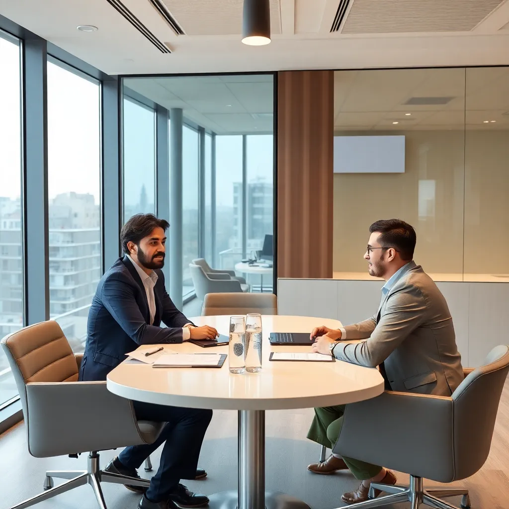 Finansal danışmanlar bir toplantıda işletme sahibiyle görüşüyor